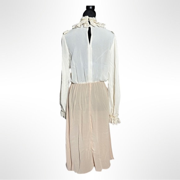 Amazing Vintage 70s Sheer Lace Collar Cuff Midi Dress Ruffle Lot 9/10 - Picture 3 of 4